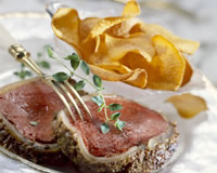 Filet de chevreuil  la moutarde, chips de patate