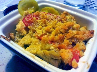 Crumble volaille courgettes, tomates et parmesan