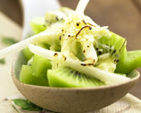 Gratin de kiwis, poires et chocolat blanc